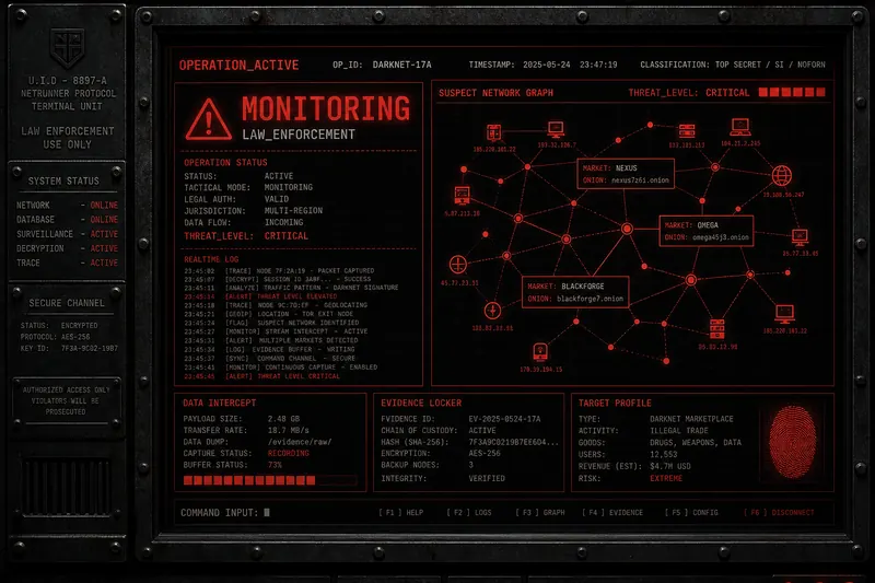 Law enforcement operation targeting darknet markets visualization