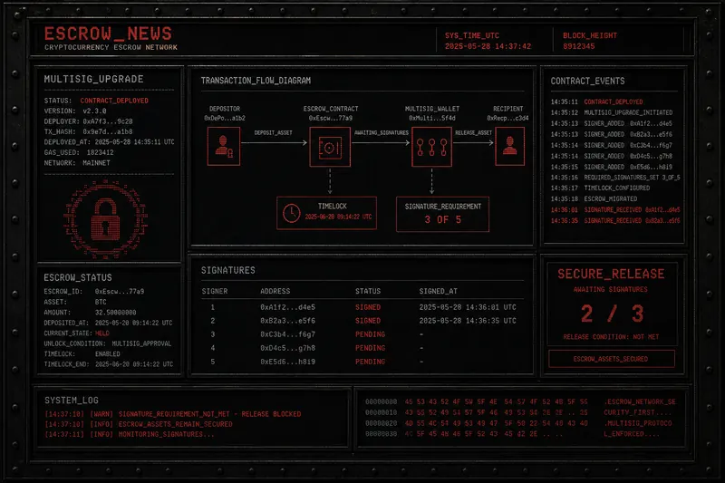 Cryptocurrency escrow smart contract mechanism visualization